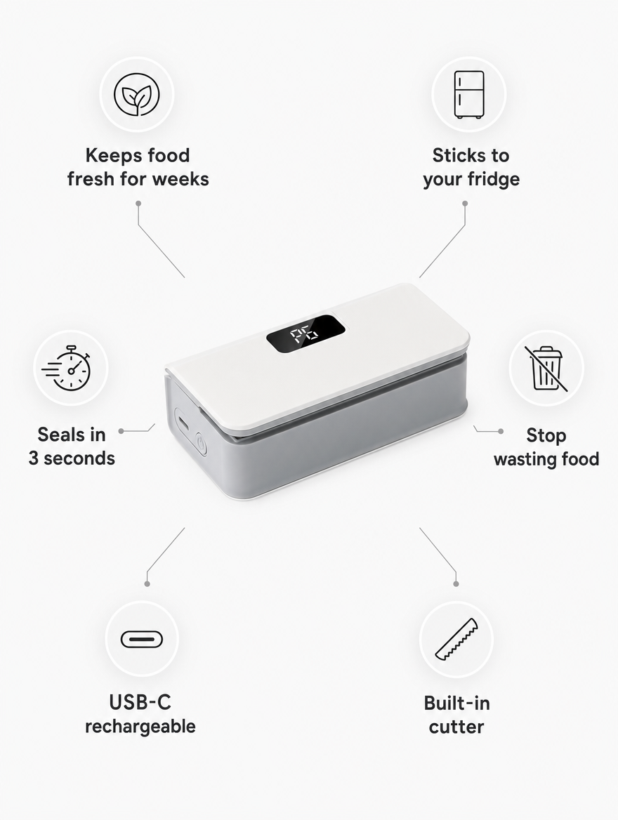 Snaptite benefits — keeps food fresh, sticks to fridge, seals in 3 seconds